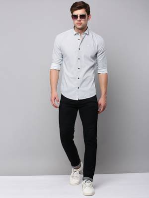 men's long sleeves geometric white shirt 5