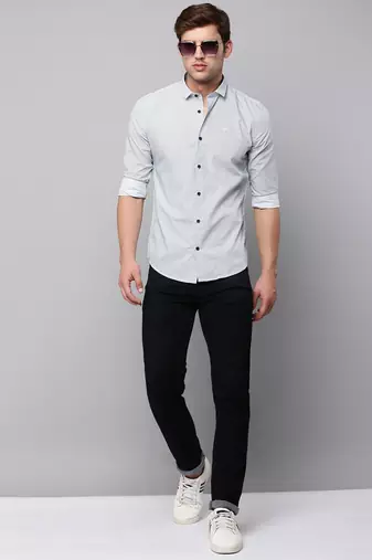 men's long sleeves geometric white shirt