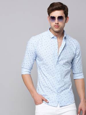 men's long sleeves conversational blue shirt 1