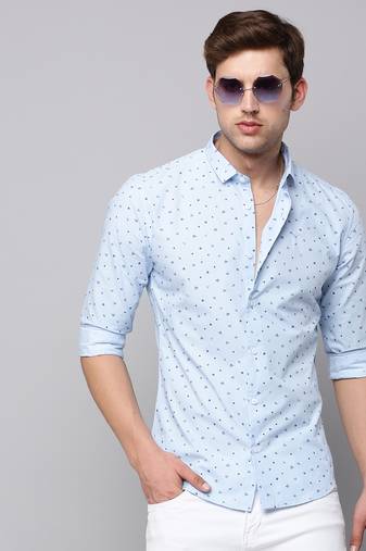 men's long sleeves conversational blue shirt