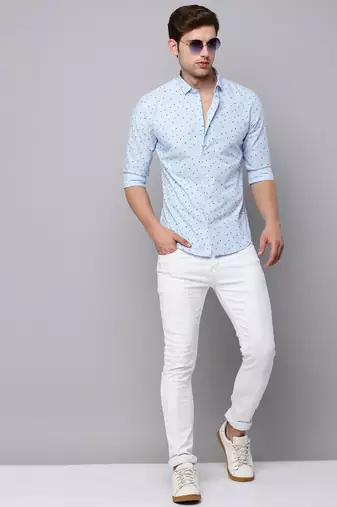 men's long sleeves conversational blue shirt