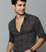 men's long sleeves polka dots black shirt