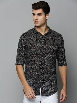 men's long sleeves polka dots black shirt 2