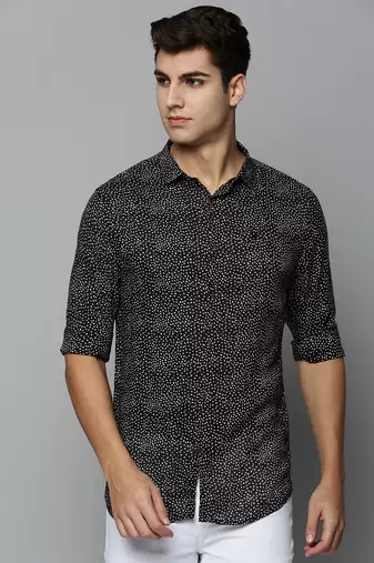 men's long sleeves polka dots black shirt