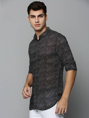men's long sleeves polka dots black shirt 3