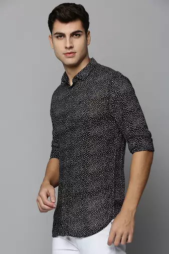 men's long sleeves polka dots black shirt