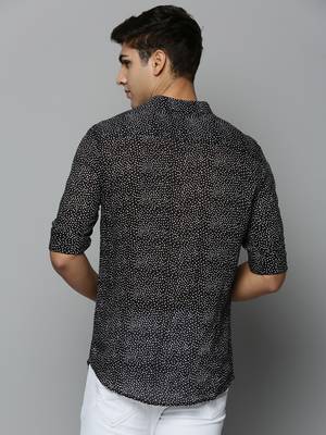 men's long sleeves polka dots black shirt 4