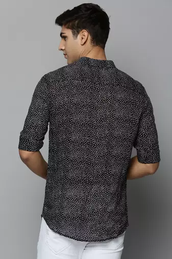 men's long sleeves polka dots black shirt