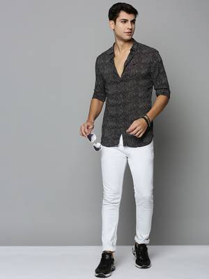 men's long sleeves polka dots black shirt 5