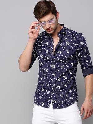 men's long sleeves micro ditsy navy blue shirt 1