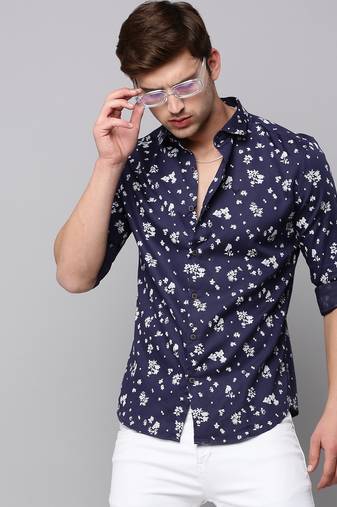 men's long sleeves micro ditsy navy blue shirt