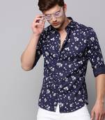 men's long sleeves micro ditsy navy blue shirt