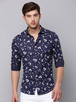men's long sleeves micro ditsy navy blue shirt 2