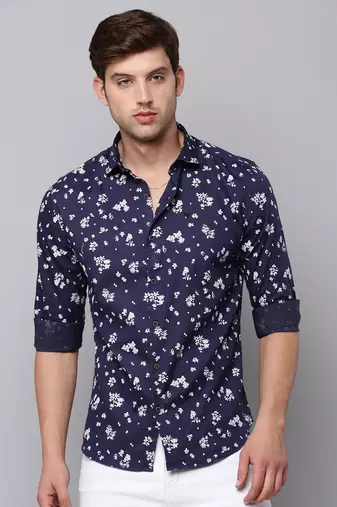 men's long sleeves micro ditsy navy blue shirt