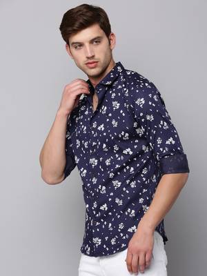 men's long sleeves micro ditsy navy blue shirt 3