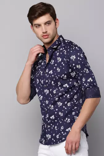 men's long sleeves micro ditsy navy blue shirt