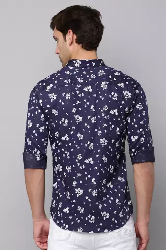 men's long sleeves micro ditsy navy blue shirt