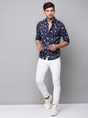 men's long sleeves micro ditsy navy blue shirt 5