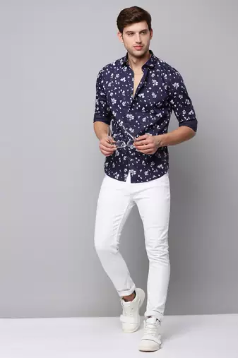 men's long sleeves micro ditsy navy blue shirt
