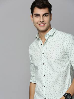 men's long sleeves micro checks green shirt 1