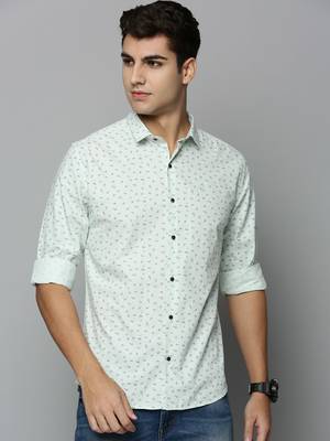 men's long sleeves micro checks green shirt 2