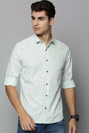 men's long sleeves micro checks green shirt