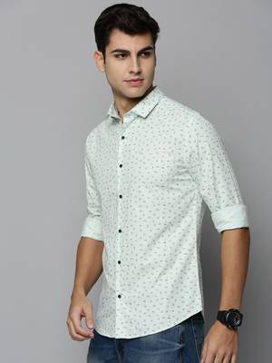men's long sleeves micro checks green shirt 3