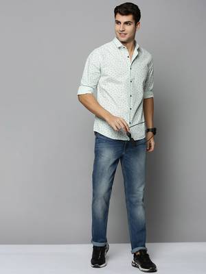 men's long sleeves micro checks green shirt 5