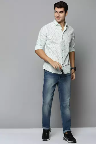 men's long sleeves micro checks green shirt