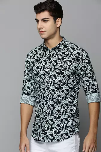 men's long sleeves floral black shirt