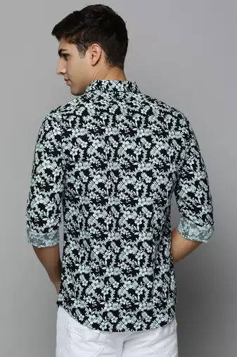men's long sleeves floral black shirt