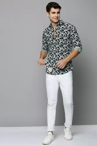 men's long sleeves floral black shirt