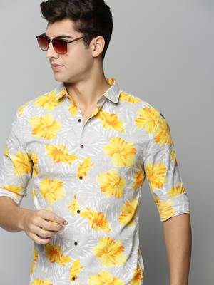 men's long sleeves floral grey shirt 1