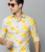 men's long sleeves floral grey shirt