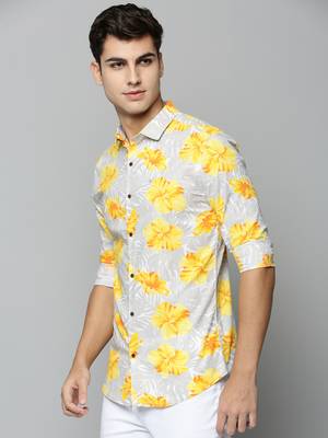 men's long sleeves floral grey shirt 3