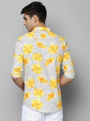 men's long sleeves floral grey shirt 4
