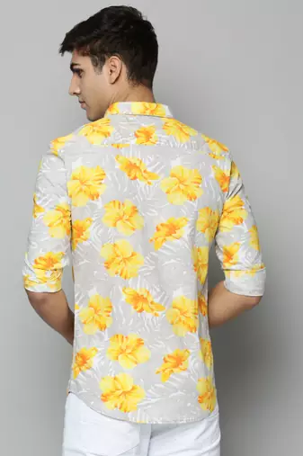 men's long sleeves floral grey shirt