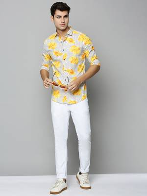 men's long sleeves floral grey shirt 5