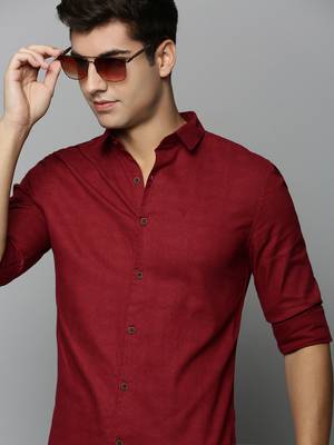 men's long sleeves conversational maroon shirt 1