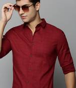 men's long sleeves conversational maroon shirt