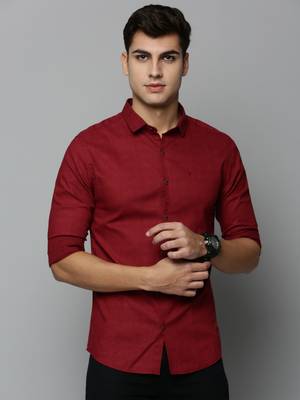 men's long sleeves conversational maroon shirt 2