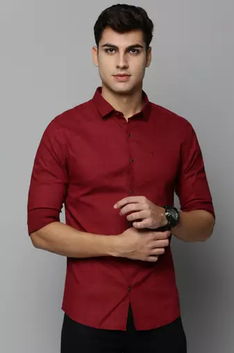 men's long sleeves conversational maroon shirt