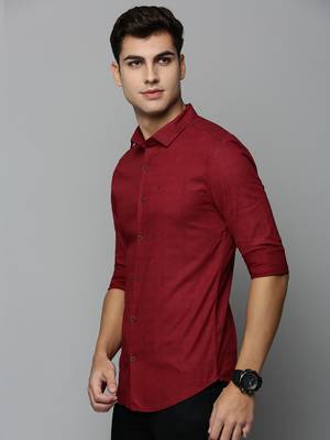 men's long sleeves conversational maroon shirt 3