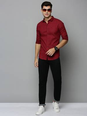men's long sleeves conversational maroon shirt 5