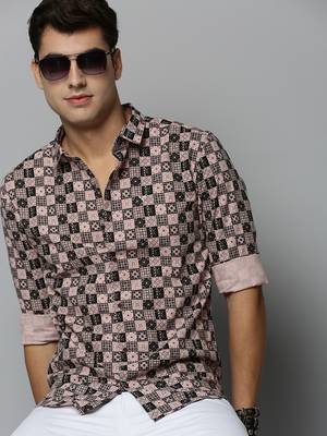 men's long sleeves geometric peach shirt 1