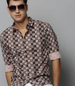 men's long sleeves geometric peach shirt