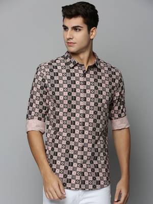 men's long sleeves geometric peach shirt 2