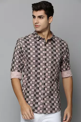 men's long sleeves geometric peach shirt