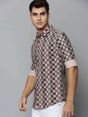men's long sleeves geometric peach shirt 3