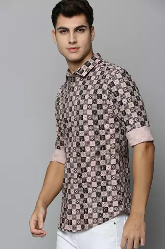 men's long sleeves geometric peach shirt